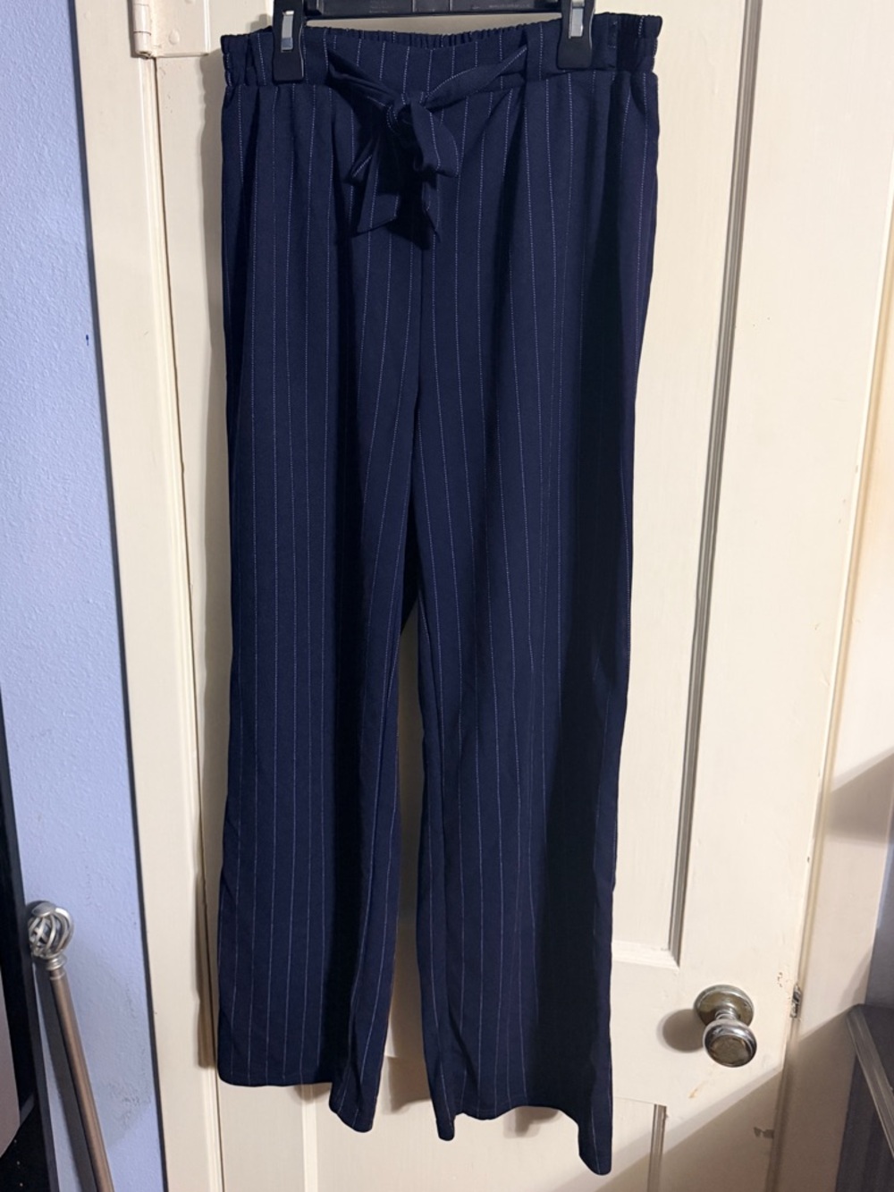 shosho Navy Pinstripe Wide-Leg Pants